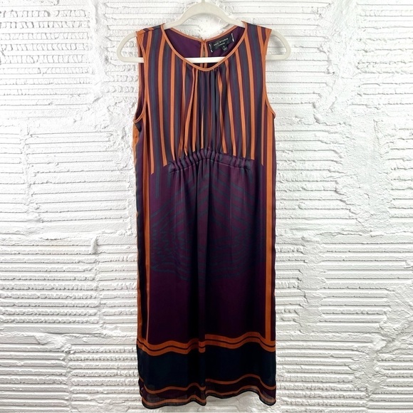 Max Studio London Sleeveless Midi Dress Silky Flowy V-Neck Multi Color Stripe S - Picture 1 of 16